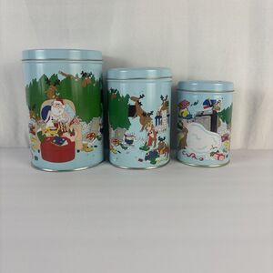 Russ Berrie Christmas Tin Set of 3 Santa Reindeer Funny Humor